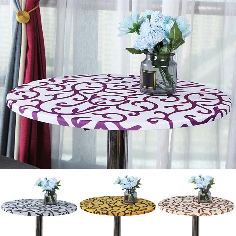 Round Printed Tablecloth Waterproof Non-Slip Elastic Table Covers Hotel Home Table Protector Decoration 60/70/80/90CM