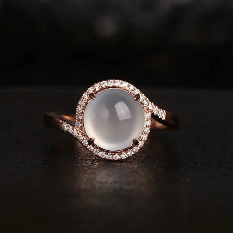 

Ice-like Chalcedony Ring Female S925 Sterling Silver Inlaid Natural Myanmar Ice-like Egg Surface Jade Open Ring