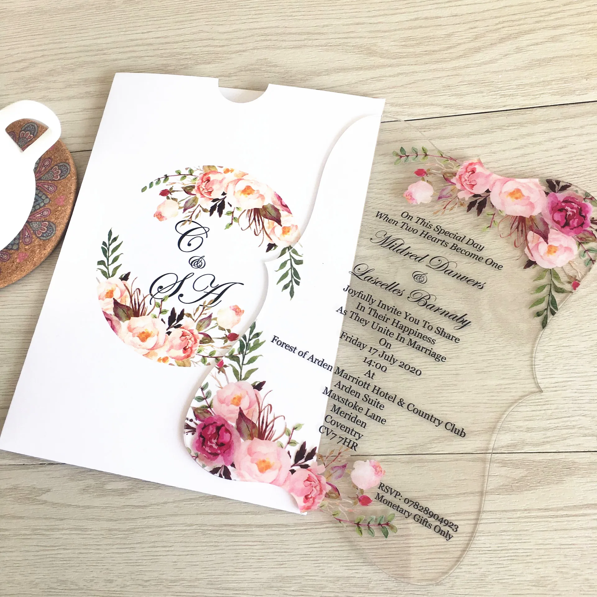 

Transparent Acrylic Wedding Invitation Card with Pocket Envelop 10PCS Personalize Part Favor Flower Invitation Card Sample