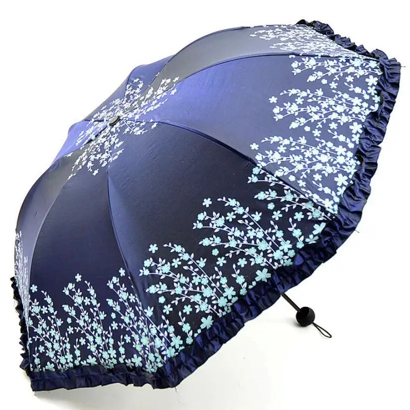 Navy blue Шикарный Зонт с цветочным принтом, УФ, женский, модный, меняющий цвет, женские зонты от солнца, ветростойкий, Цветочный, складной зонтик SP093 - Цвет: Navy blue