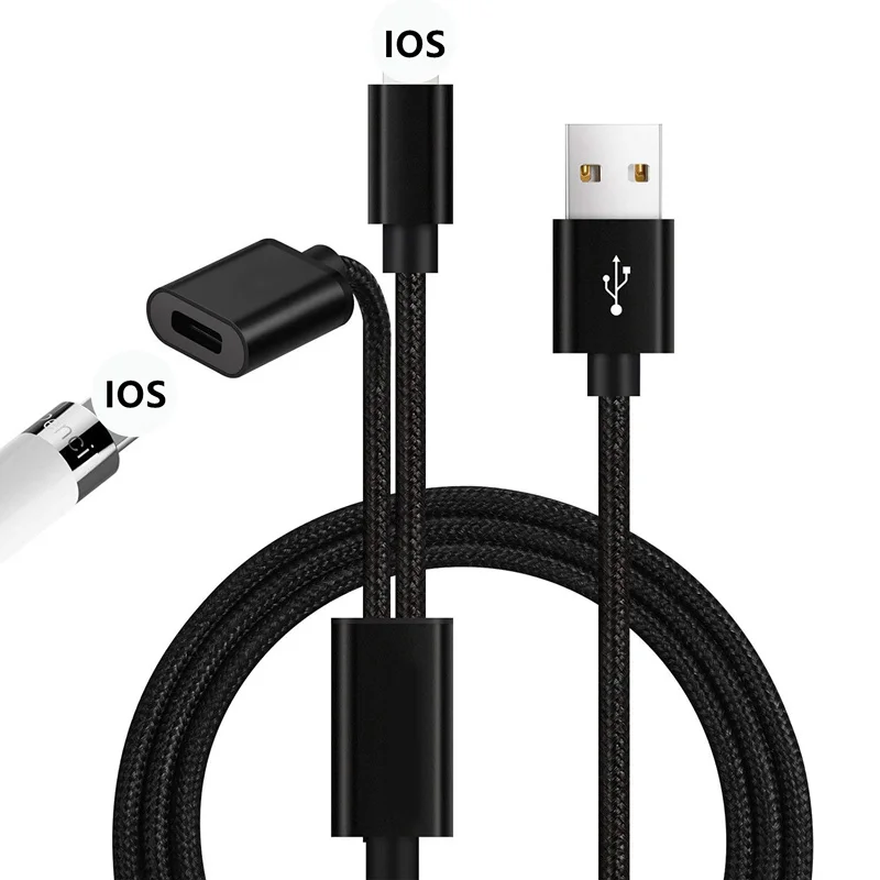 

2-in-1 iPad Pencil USB nylon braided charging cable adapter for iPad Pro 9.7" 10.5" 12.9" Pencil iPhone11 X 8 7 6s data cable
