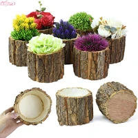 creative xmas decor dried flower packaging bark barrel bucket wooden succulent plant pot rustic wedding festival home decor