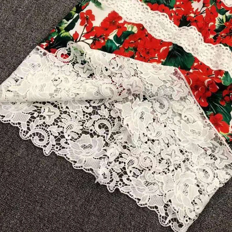 

VERDEJULIAY European Milan Fashion Vintage Skirts 2020 Spring New Runway Floral Luxury Stitching Lace Mini Pencil Women Skirt