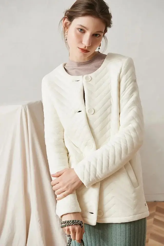 Женское пальто белая хлопковая куртка в форме бриллианта на осень и зиму