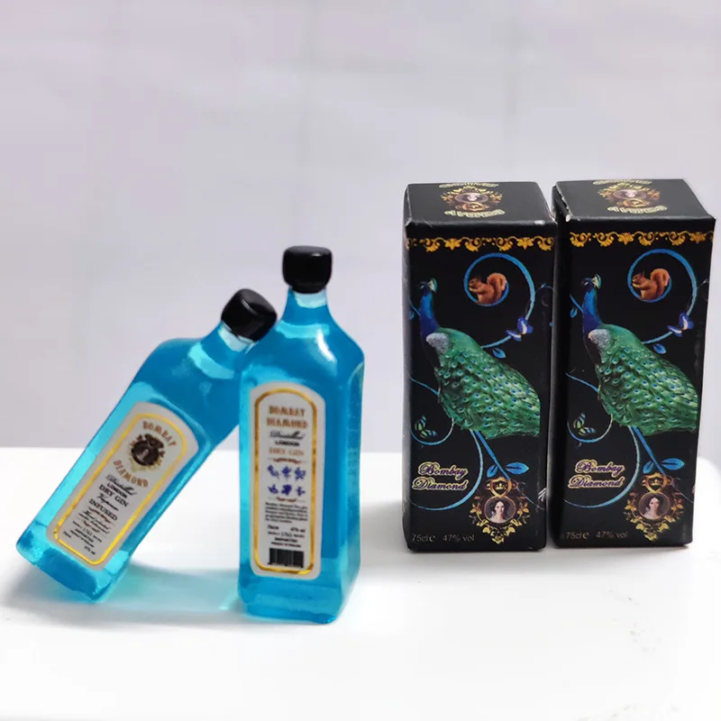 Миниатюрный Еда мини-Бутылочки для напитков 2 бутылки Бомбей сухой Джин вино