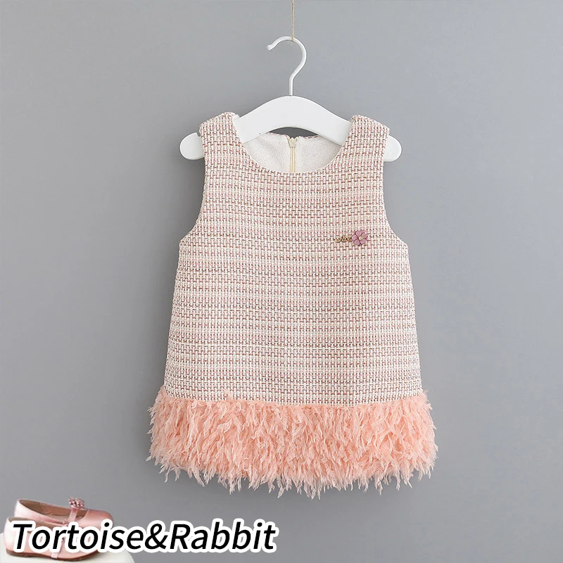 Осеннее платье для девочек Зимняя однотонная хлопковая льняная одежда в клетку