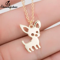 lovely chihuahua pendant necklace korean simple stainless steel choker necklaces for women gold chain colliers mother best gifts