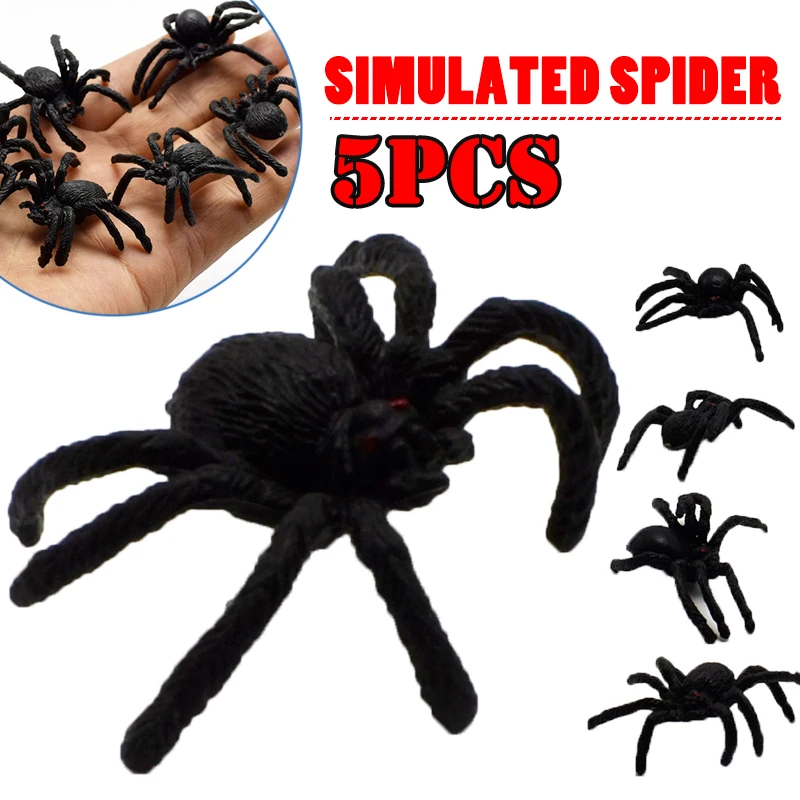 

5pcs Horror Black Spider Haunted House Halloween Party Decoration Tricky Toy 4.5cm Black Spider Bar Party Decoration Supplies
