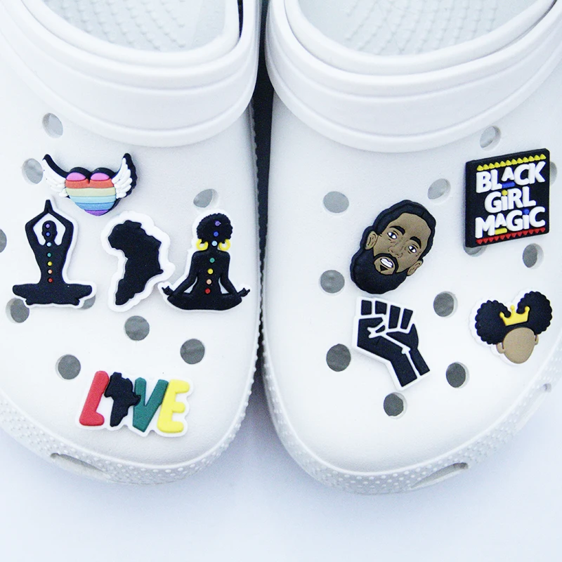 

1PCS Black Living Material Soft PVC Shoes Charm BLM's Crocodile Wood Log Shoes Accessories Crocodile Shoes Kids Christmas Gift