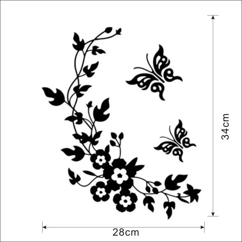 Черная искусственная 3D Наклейка на стену в виде бабочки и цветка съемная