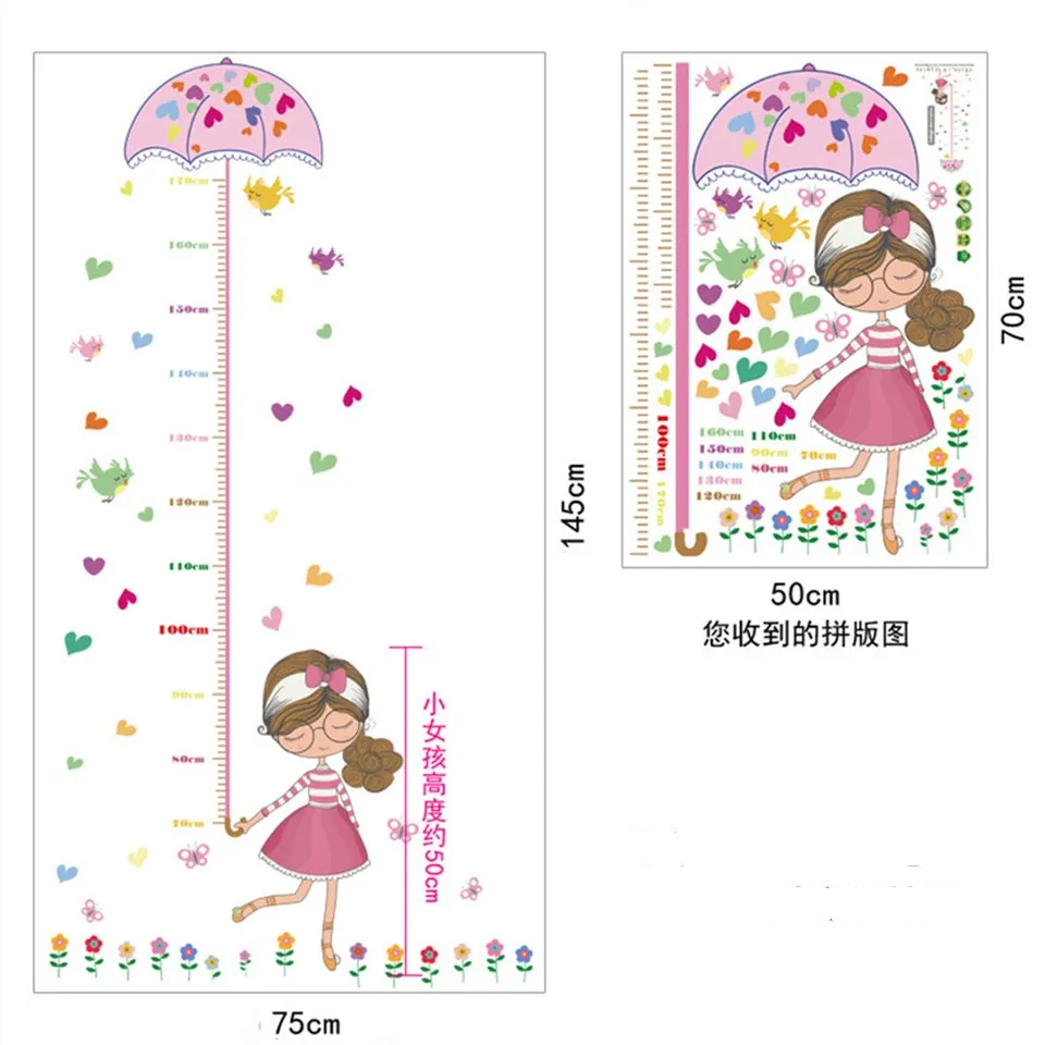 Детские комнаты Милая мультяшная девушка ребенок линейка для роста