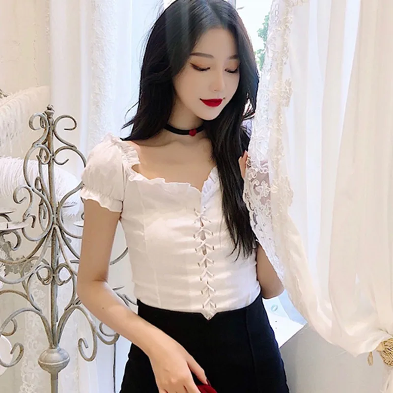 

Women's Retro Plaid Print Slash Neck Sexy Navel Exposed Shirt Summer Short Sleeve Basic Blouse 2020 Women Clothing