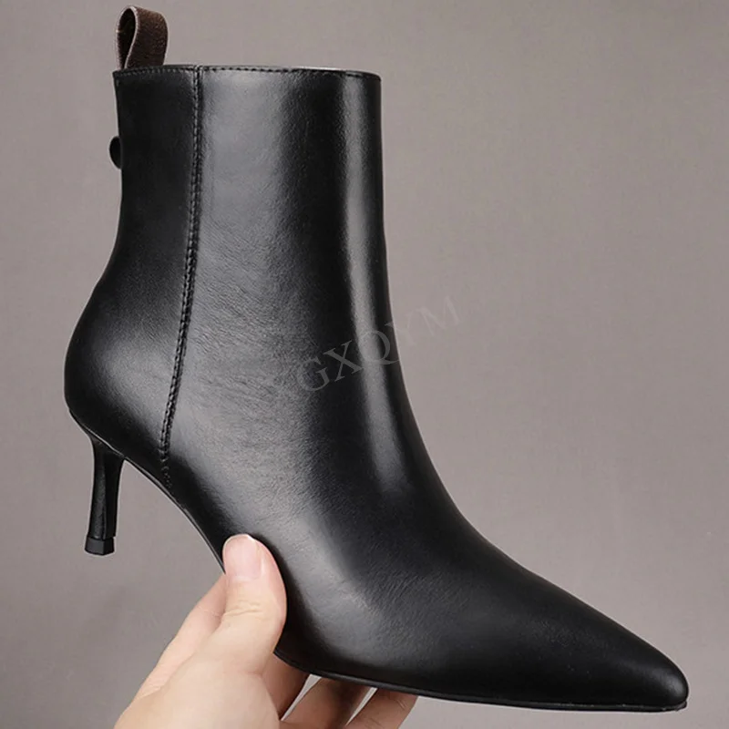 

Женские ботильоны из натуральной кожи, на низком каблуке, с острым носком