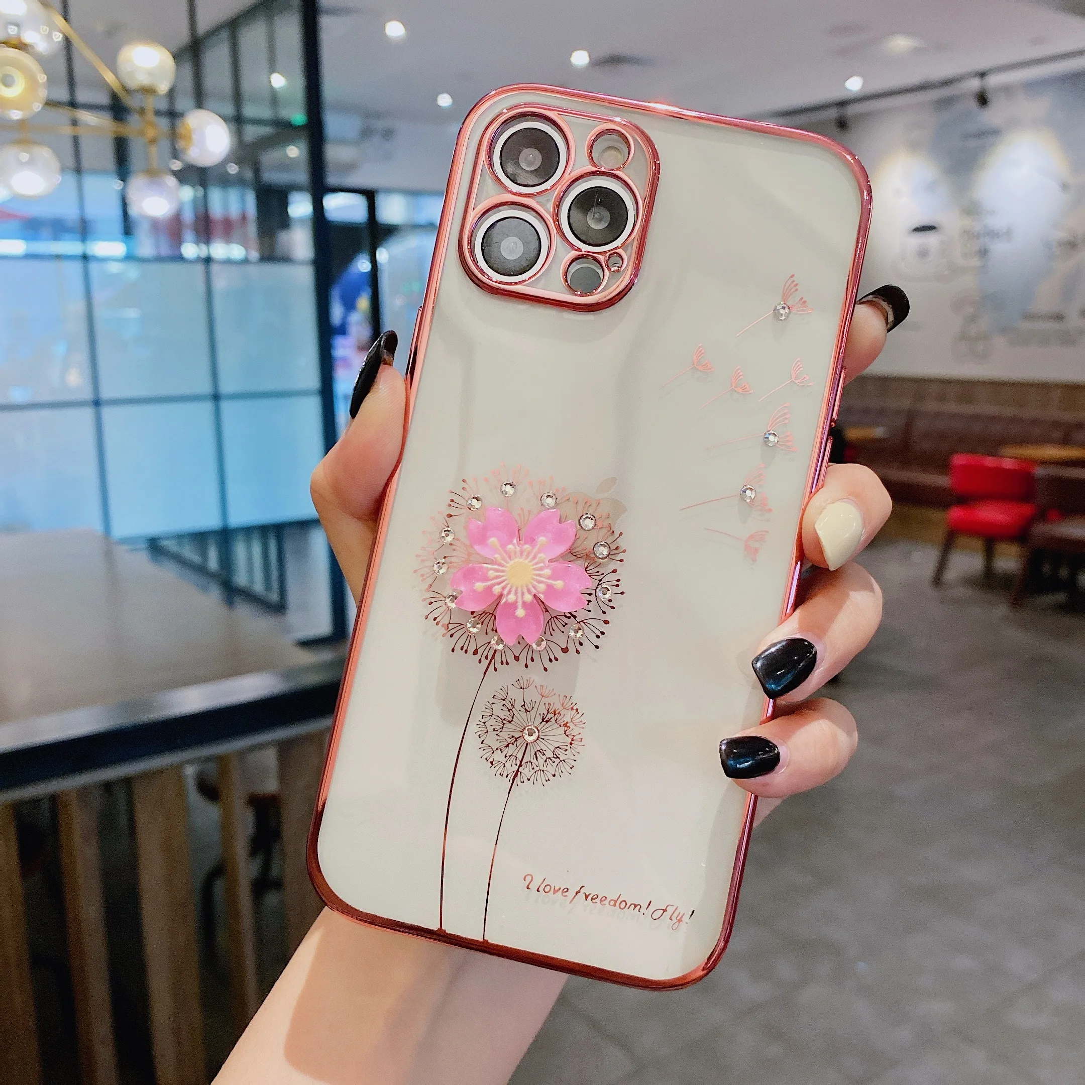 

Dandelion Jewelled Phone Case For iPhone7 8P 11 12 Pro XR XS Max Transparent For HUAWEI P30 Mate 40 Pro Nova7 8 SE Silicone Case