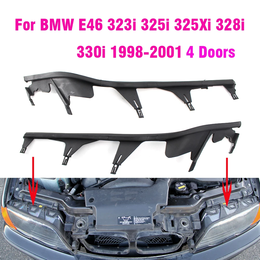 

Car Front Upper Headlight Cover Strip Set Trims Headlight Sealing Strip Gasket For BMW E46 4 Door 323i 325i 328i 330i 1998-2001