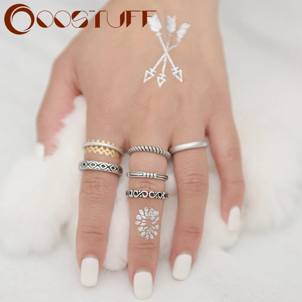 Набор необычных колец в богемном стиле золотого и серебряного цвета оптовая