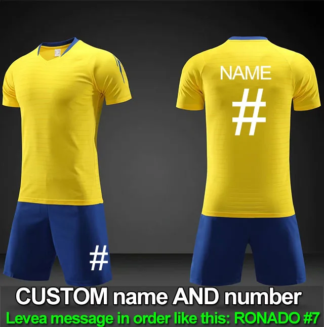 yellow-name-number Высокое качество жаккардовая ткань индивидуальные любительский футбол Джерси персонализировать футбольная команда комплект пустой футбольный тренировочный костюм футбол - Цвет: yellow-name-number