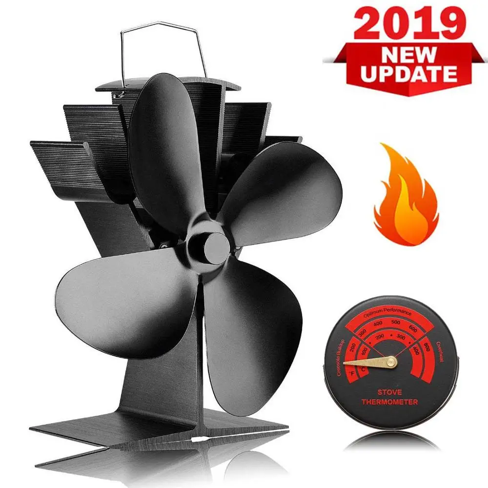 

Silent Operation 4-Blade Heat Powered Stove Fan for Wood/Log Burner/Fireplace - Eco Friendly [Energy Class A+++] with Thermomete