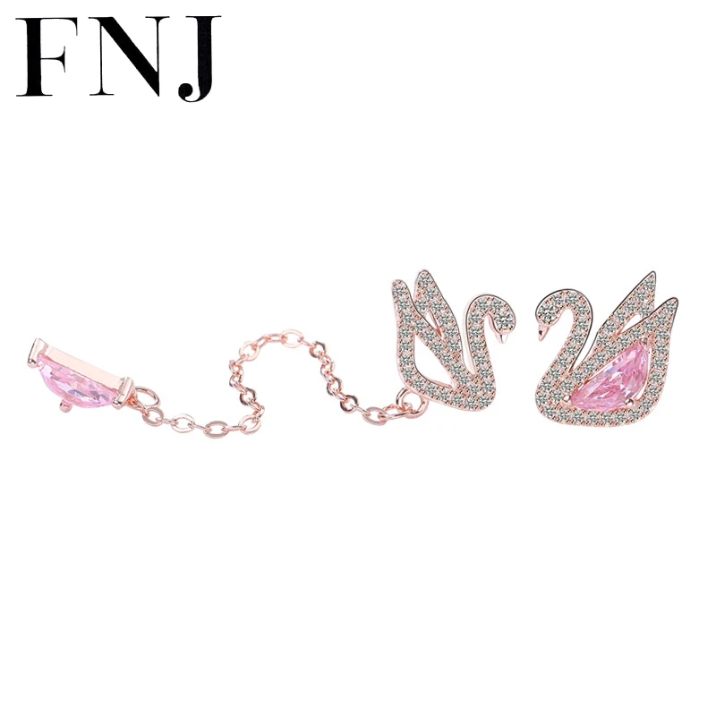 

FNJ Asymmetry Swan Earrings 925 Silver Jewelry Original Pure S925 Sterling Silver Stud Earring for Women Cubic Zircon