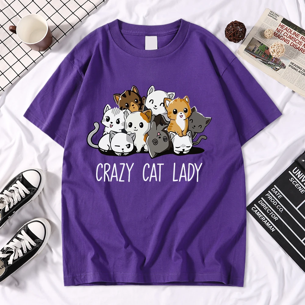 

Creativity Crazy Cats Lady Print Mens T Shirts Vogue Fit Tshirt Breathable High Quality Tee Shirts Soft S-Xxxl T-Shirts Male