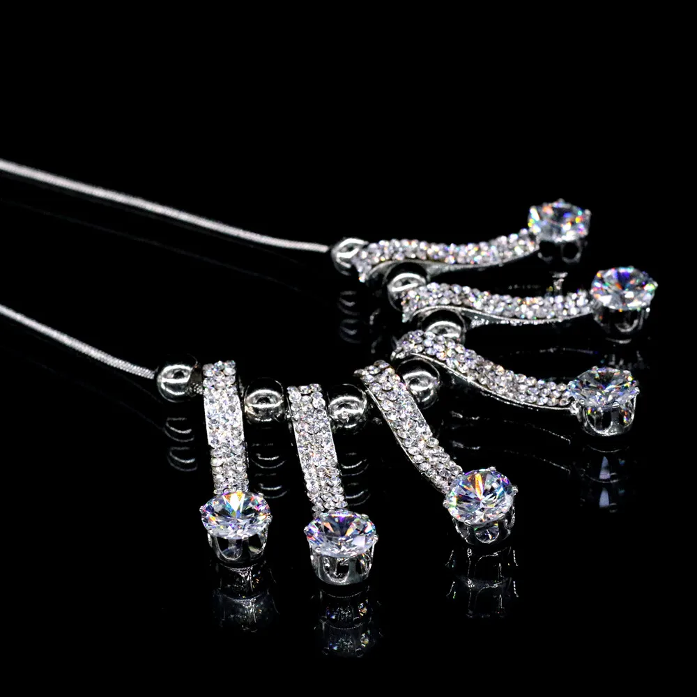 Стразы со звеньями Dazzle, прозрачная белая ААА подвеска с цирконием, ожерелье, Женские Ювелирные изделия, цепочка-змейка, бусы, ожерелье, колье с серебряным покрытием