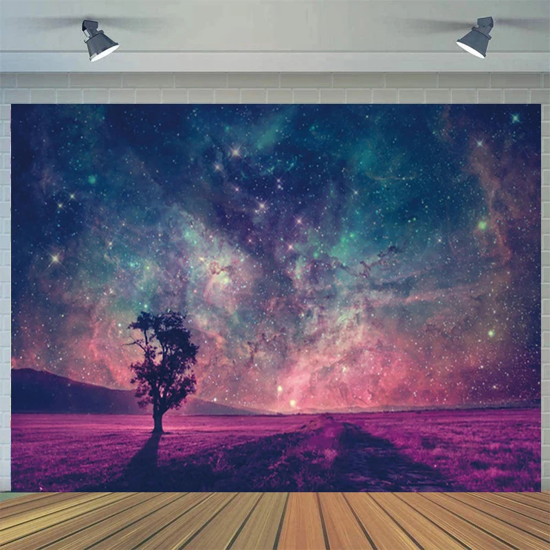 

Glittering Sky Star Tree Field Scenery Custom Photography Studio Backdrops Wedding Background Decor Portrait Photocall Tapestry