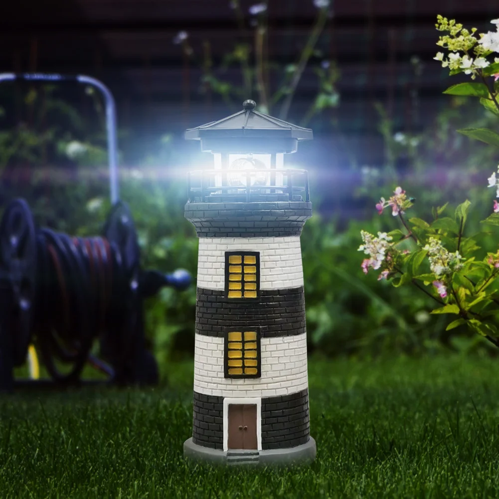 

Resin LED Lighthouse Solar Light Rotating Beacon Tower Lamp Garden Outdoor Decorative Lighting Art Crafts Table Lamp Ornaments