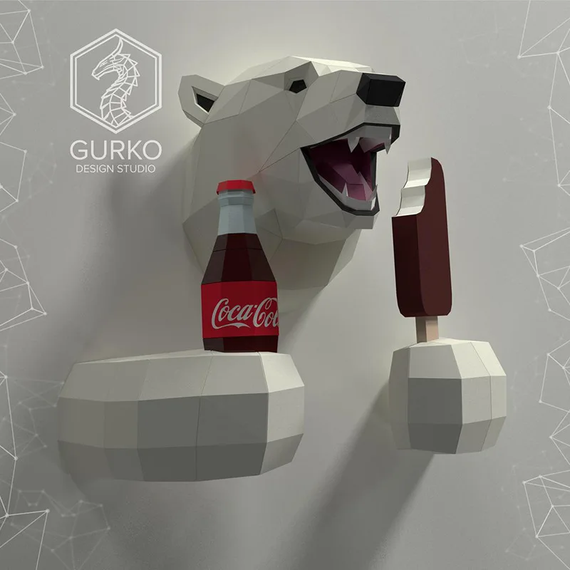 3D &quotсделай сам&quot Полярный медведь Мороженое Бумага модель настенное украшение