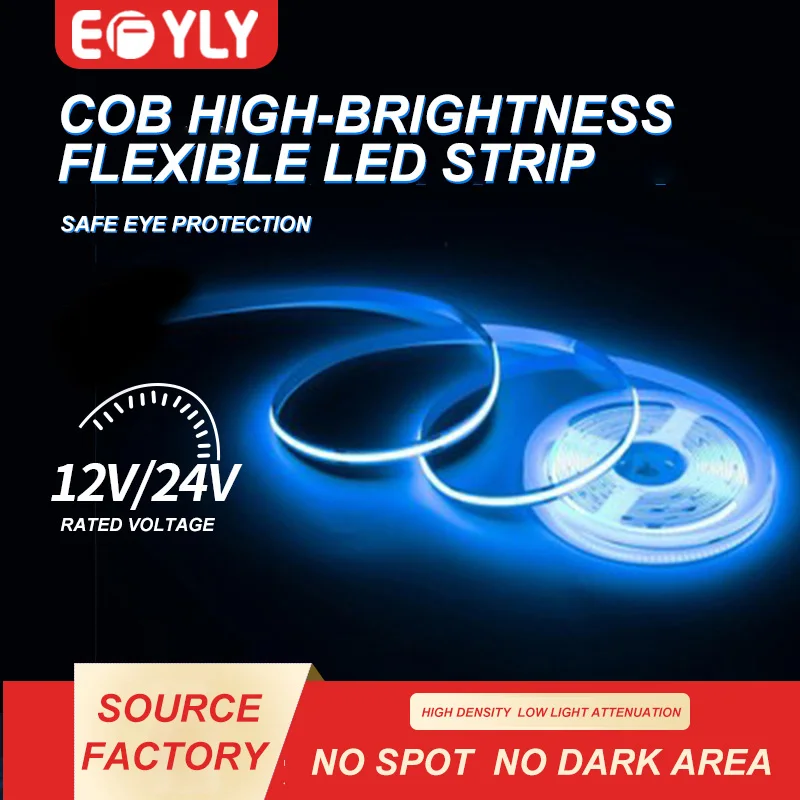 

EFYLY Cuttable Flexible 5050 COB LED Strip 5m/lot 320 LEDs High Density DC12V 24V High Brightness Waterproof IP20 5mm/8mm