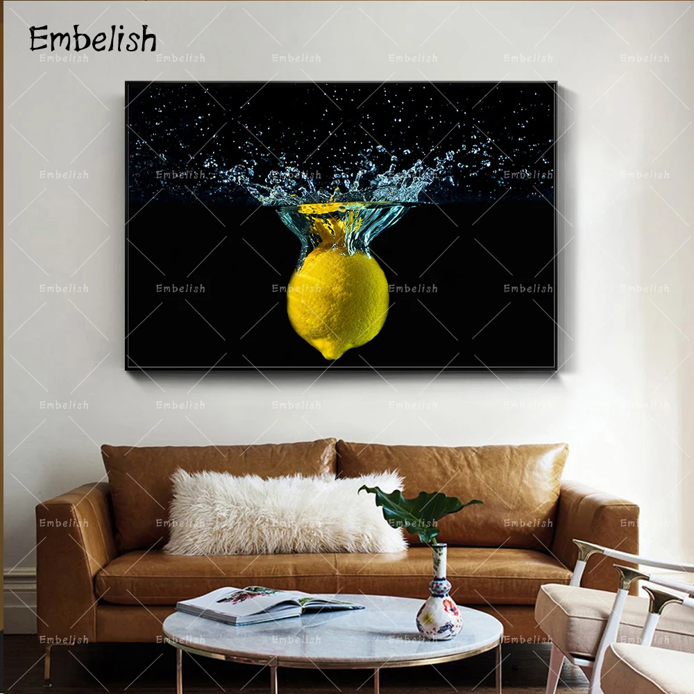 

Embelish 1 Pieces Lemon In The Water Fruits Wall Posters For Living Room Modern Home Decor Pictures HD Print Canvas Paintings