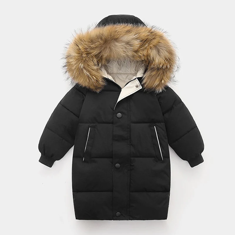 Зимнее плотное длинное пальто детские для мальчиков куртка девочек с меховым