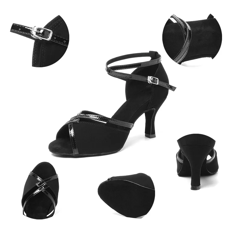 DKZSYIM Black Latin Dance Shoes Women/Ladies Ballroom Dancing Tango/Salsa Shoes Suede Soles Soft Dance Sandals 3-10CM High Heels