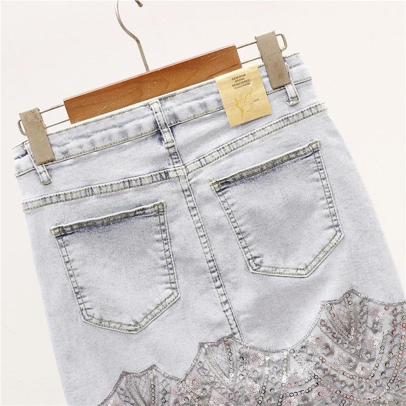 Женская джинсовая юбка с блестками винтажная облегающая в Корейском стиле