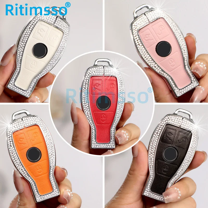 Алмазный Кожаный чехол для автомобильных ключей из цинкового сплава держатель