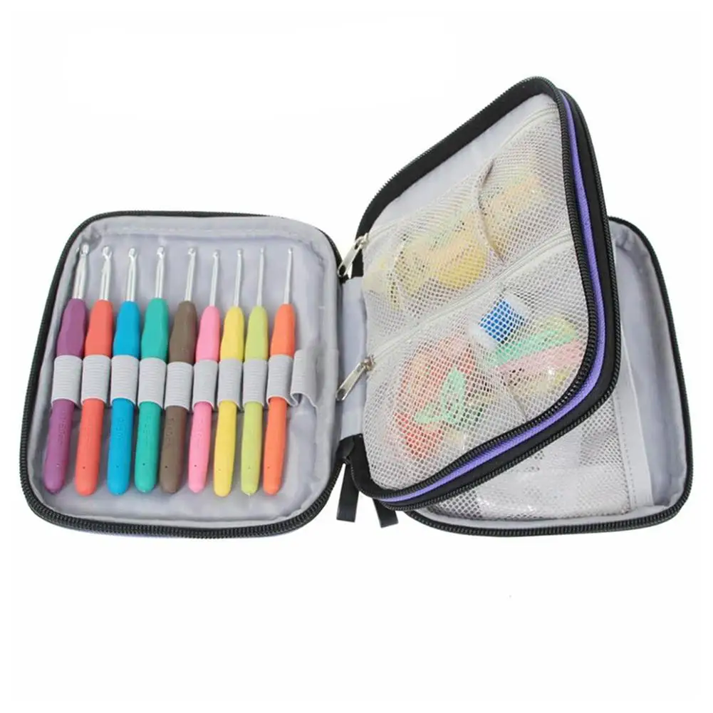 Крючок для вязания крючком сумка Органайзер на молнии с веб карманами различных