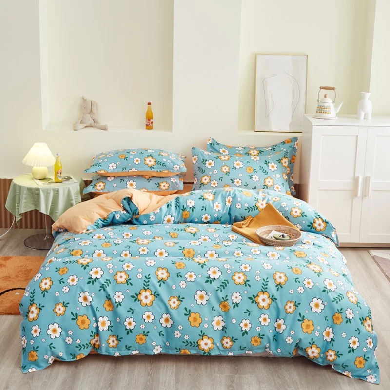 

Blue Pastoral Bedding set,220x240 Duvet Cover Set With Pillowcase, 200x230 Quilt Cover,Yellow Flowers King Size Blanket Cover