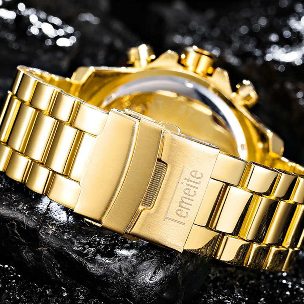 Montre à Quartz pour hommes, Date automatique, grand cadran 52mm, étanche, en acier, chronographe lumineux, horloges