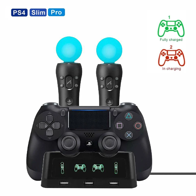 portable 4 in 1 ps4 controller charger dock station for playstation 4 ps4 psvr vr move charging stand for ps move controllers free global shipping