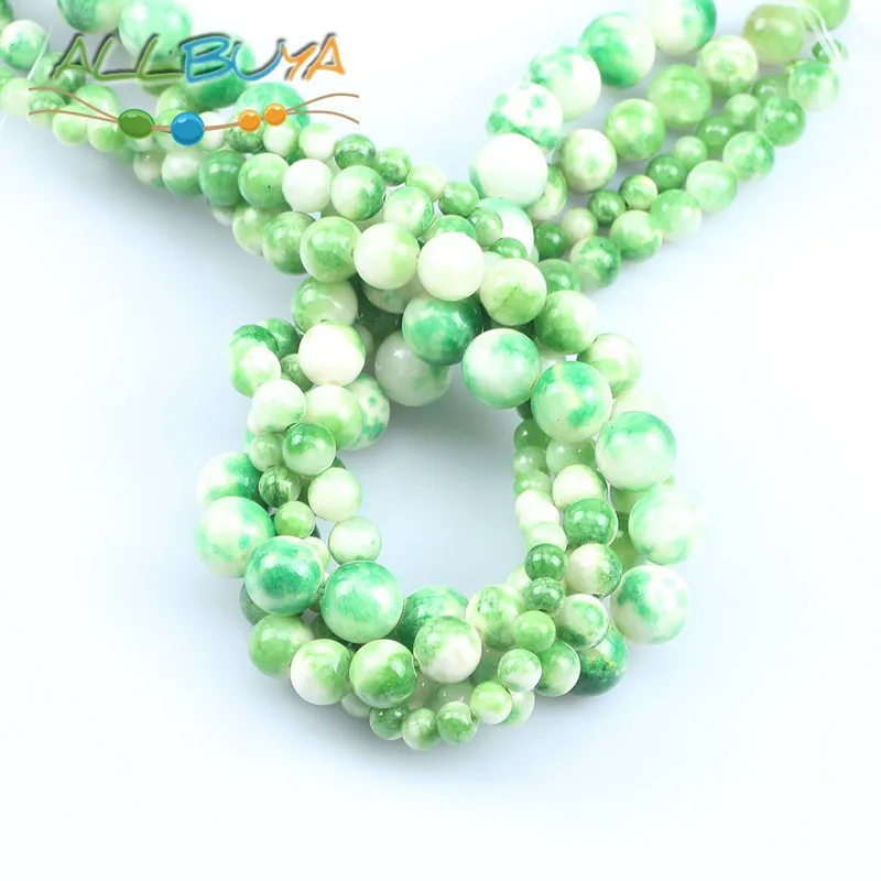 Бусины из натурального камня зеленые и белые персидские бусины нефрита