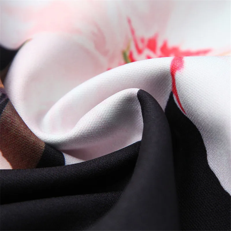 

Elegant Autumn Womens Clothing 2020 New Fashion Three Quarter Sleeve Flower Print Slim Knee Length Office Dress Black Vestidos