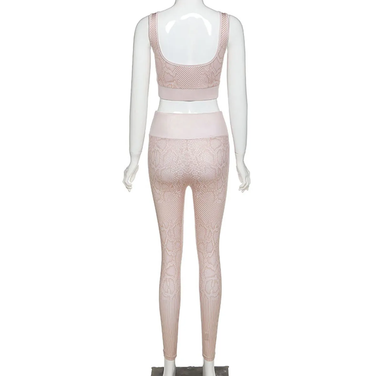 

Women's Suit Streetwear Two Piece Set Snake Pattern U-neck Vest Top and Tight High Waist Trousers Outfits Fitness Clothes Set