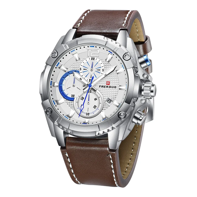 

Watertight 3D Dial New Fashion Mens Watches Top Brand Luxury Big Dial Military Quartz Watch Leather Sport Chronograph Watch Men