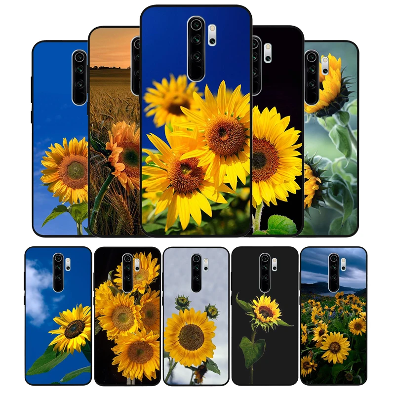 Черный силиконовый чехол для телефона Redmi note 9 8 7 Pro S 8T 7A с желтым цветком