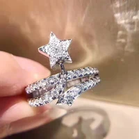 hot sale trendy five pointed star full crystal winding rings for women engagement party wedding jewelry hand accessories