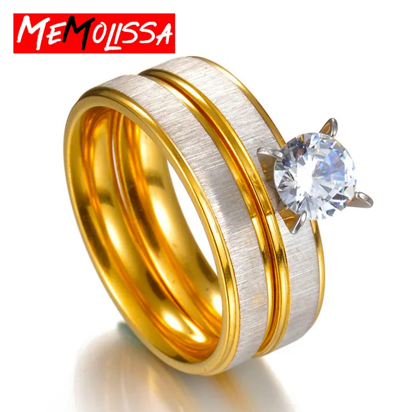MeMolissa Новое 2 шт./компл. Кристальное кольцо для женщин и мужчин золотистое