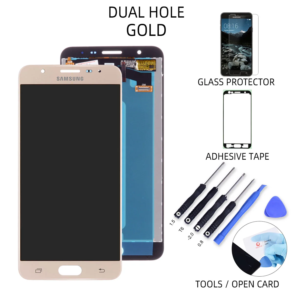 Дисплей для SAMSUNG Galaxy J7 Prime G610F G610F/DS LCD в сборе с тачскрином On7 Nxt 5.5" золотой белый Черный - Цвет: Gold Dual Hole