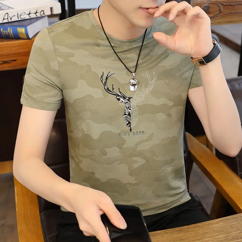 

Men's Short-Sleeved T-shirt Ice Silk round Neck Trend 2021 Summer New Half Sleeve T-shirt Men's Clothing Korean Slim Top