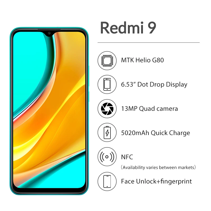 Глобальная версия смартфона Xiaomi Redmi 9 3 ГБ 32 Red mi 6 53 дюйма FHD + Dot Drop Display Helio G80