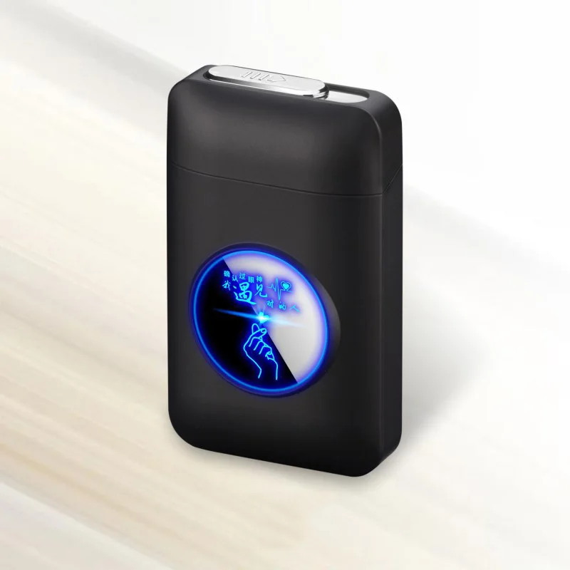 Черный Вмещает 19 шт. прикуриватель беспламенный USB заряженный чехол для сигарет Зажигалки защищенный от ветра для курения Аксессуары Гаджеты для мужчин - Цвет: Черный