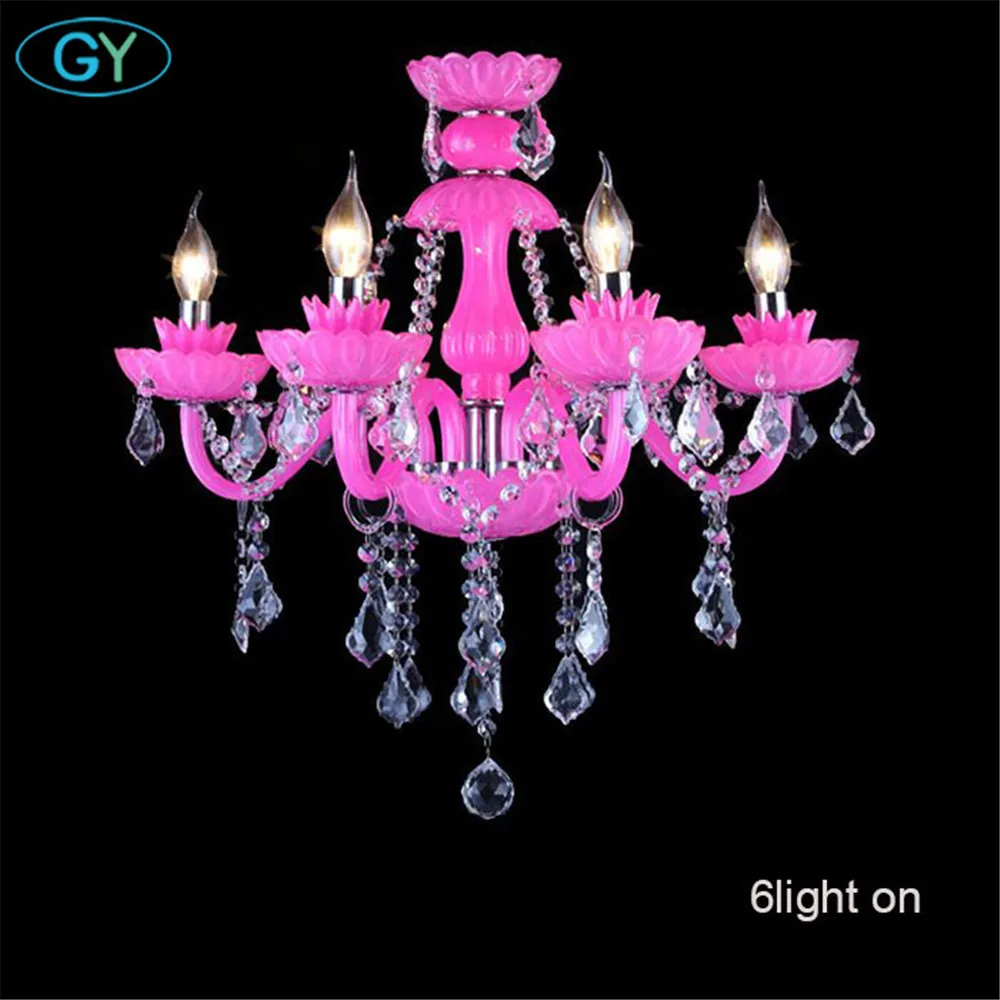 Современная хрустальная люстра в форме свечи розовая детская лампа принцессы